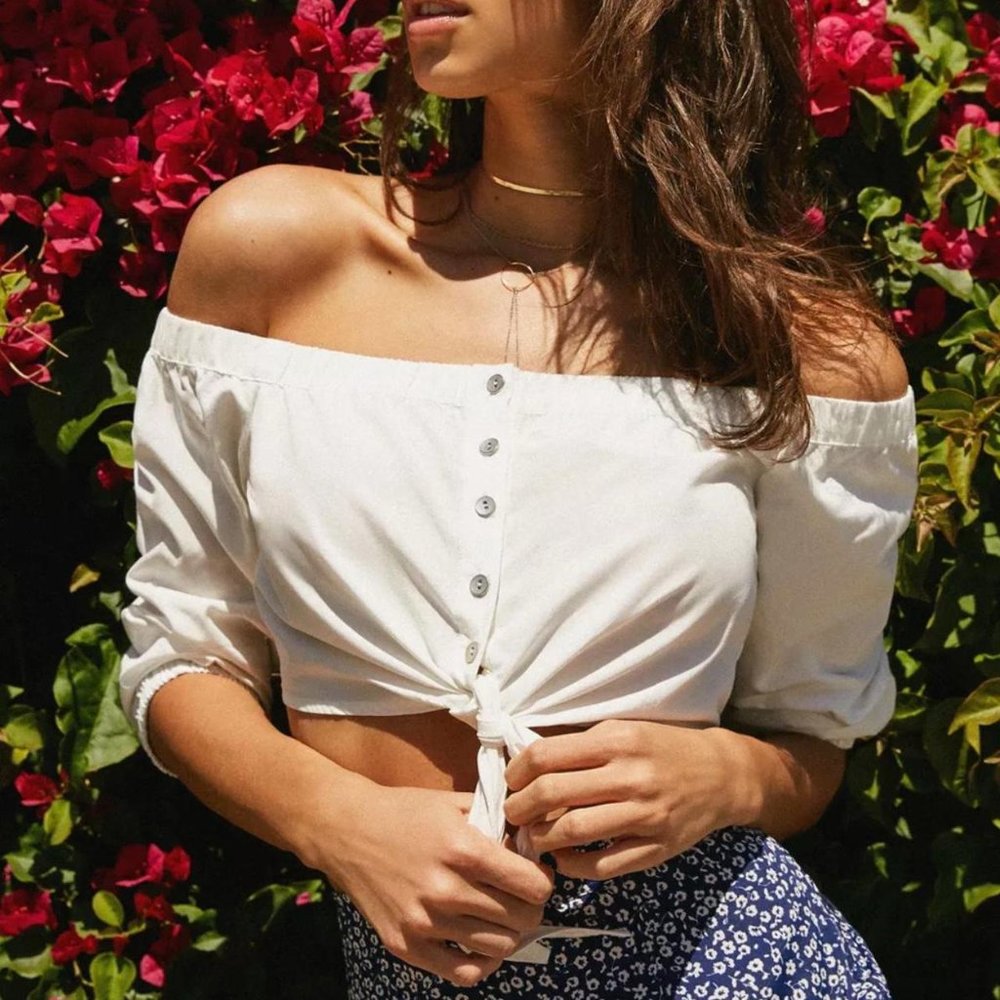 Urban Outfitters BDG Cindy Poplin Off-The-Shoulder Tie-Front Top in White